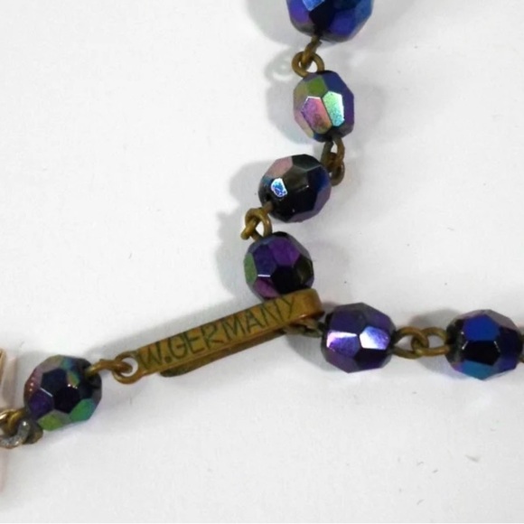 Vintage Purple AURORA BOREALIS CHOKER Necklace Double Strand Glass W Germany 17" - Picture 5 of 6